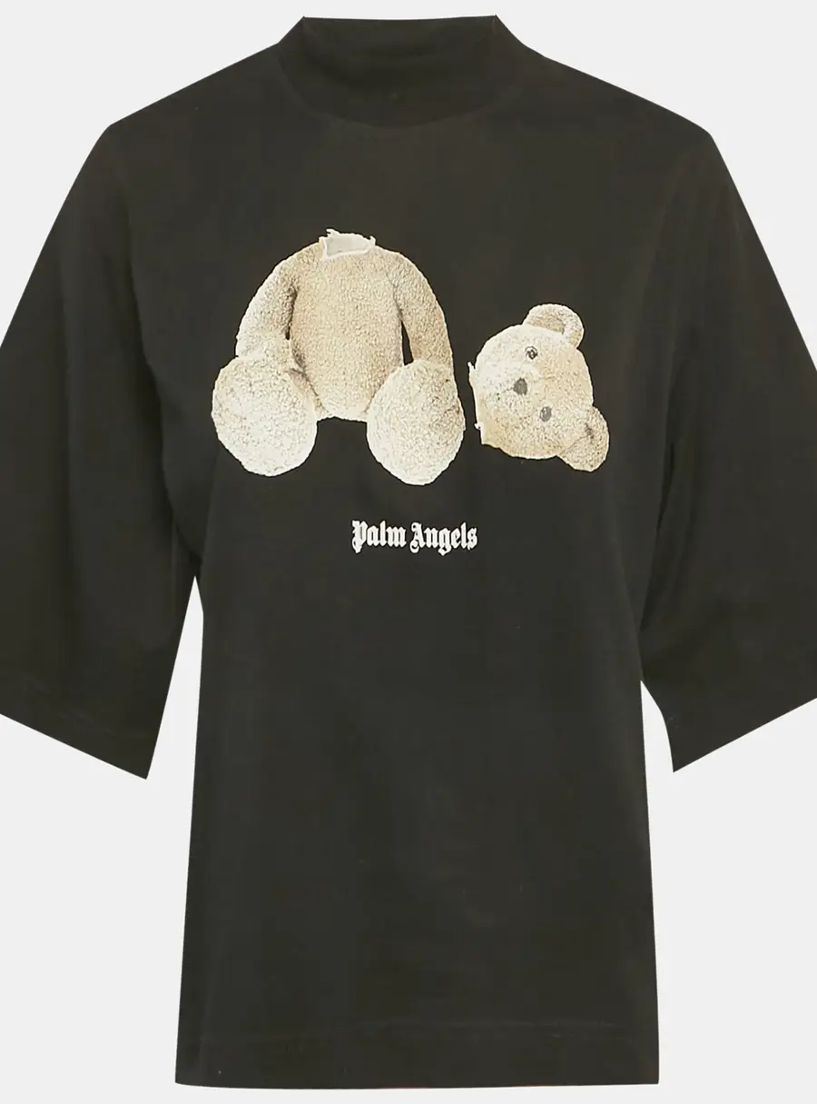 Palm Angels Black Teddy Print Jersey Crop T-Shirt M