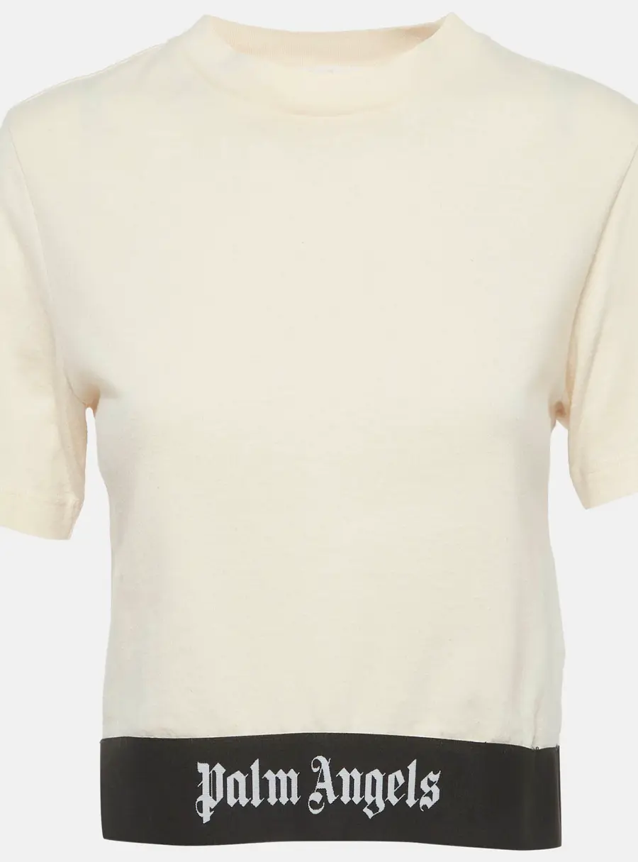 Palm Angels Beige Logo Hem Jersey Crop Top S