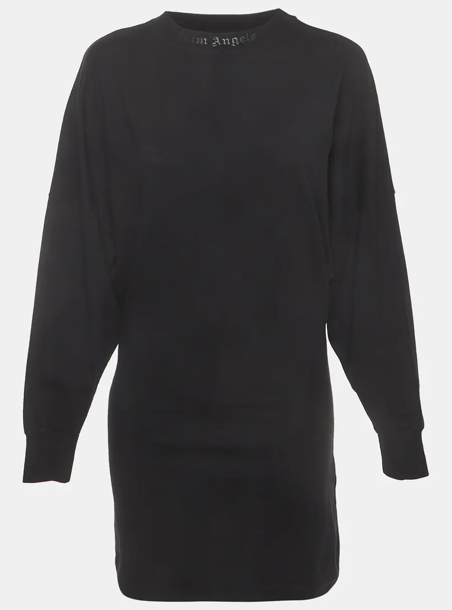 Palm Angels Black Logo Print Cotton Long-Sleeve Sweatshirt Dress XS