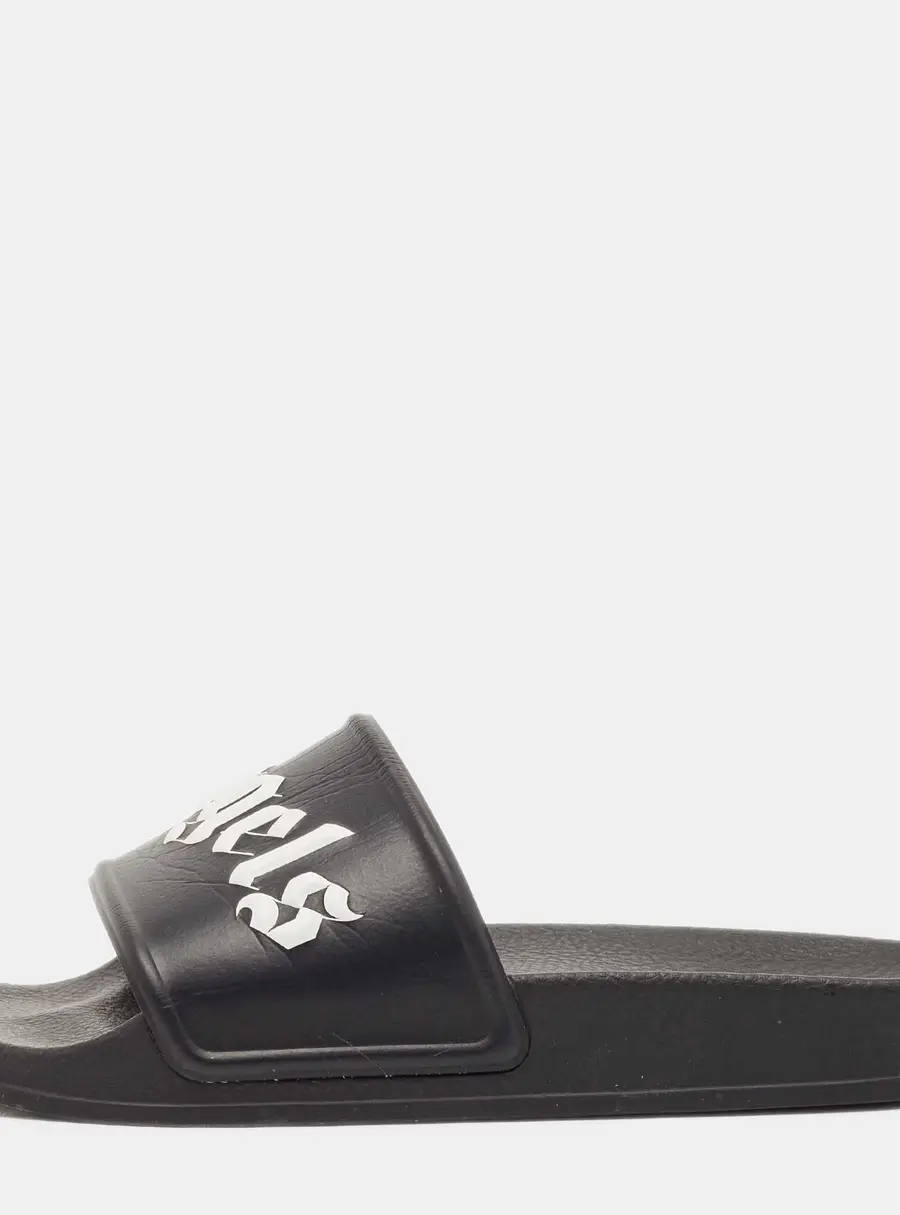 Palm Angels Black Leather Flat Slides Size 37