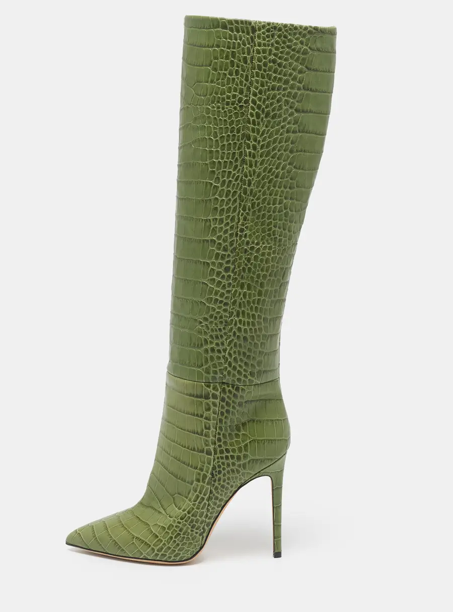 Paris Texas Cizme Size 39 Green Croc Embossed Leather Knee Length Boots