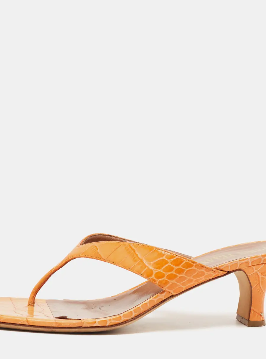 Paris Texas Size 38.5 Orange Croc Embossed Leather Thong Sandals