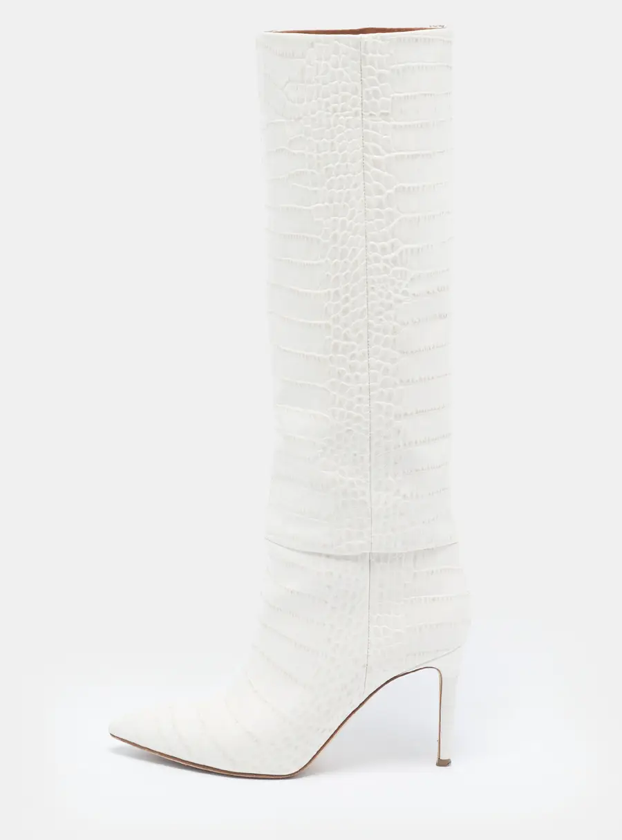 Paris Texas Size 38 Cream Croc Embossed Leather Knee Length Boots