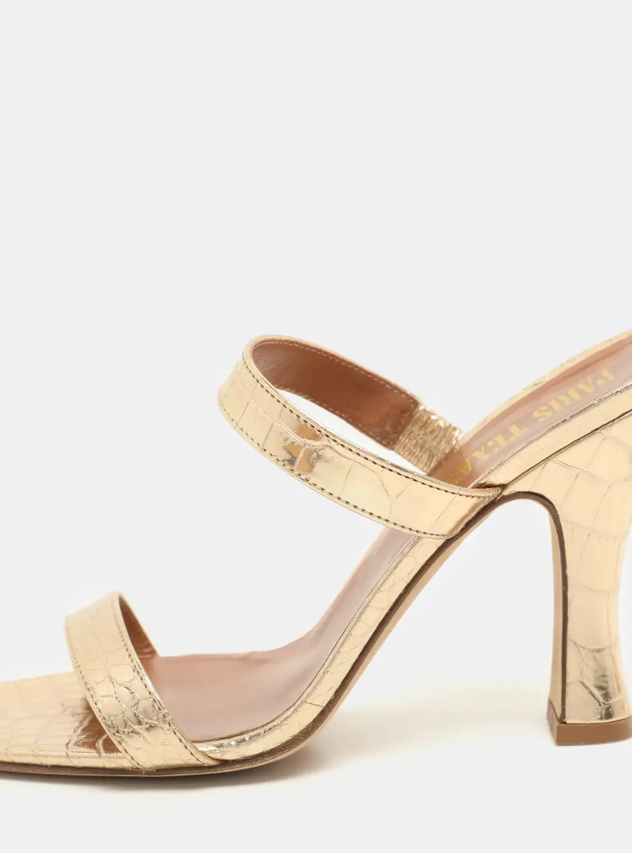 Paris Texas Gold Croc Embossed Leather Slide Sandals Size 36.5
