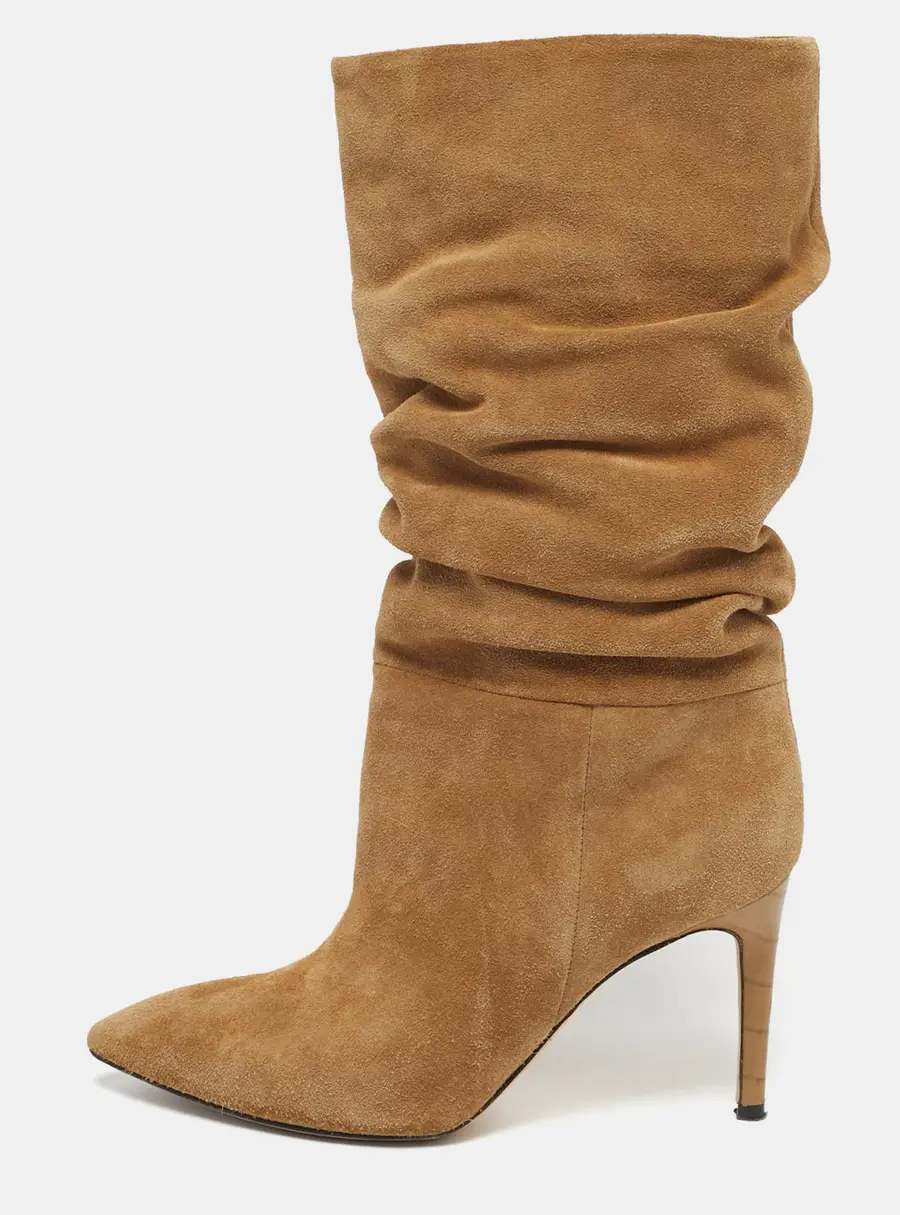 Paris Texas Slouchy Size 36 Beige Croc Embossed Leather and Suede Mid Calf Boots