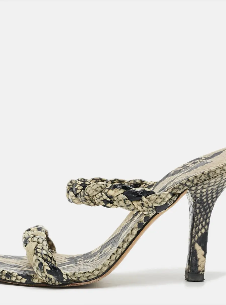 Paris Texas Size 36 Grey/Black Python Embossed Leather Slide Sandals
