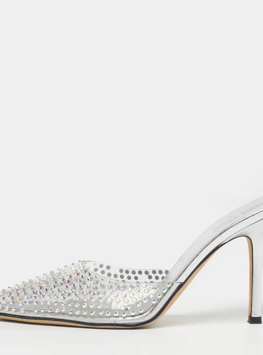 Paris Texas Hollywood Size 40 Transparent/Silver PVC Crystal Embellished Mules