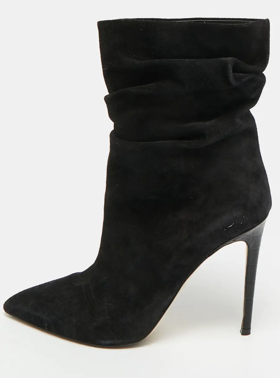 Paris Texas Slouchy Size 39.5 Black Croc Embossed Leather and Suede Mid Calf Boots