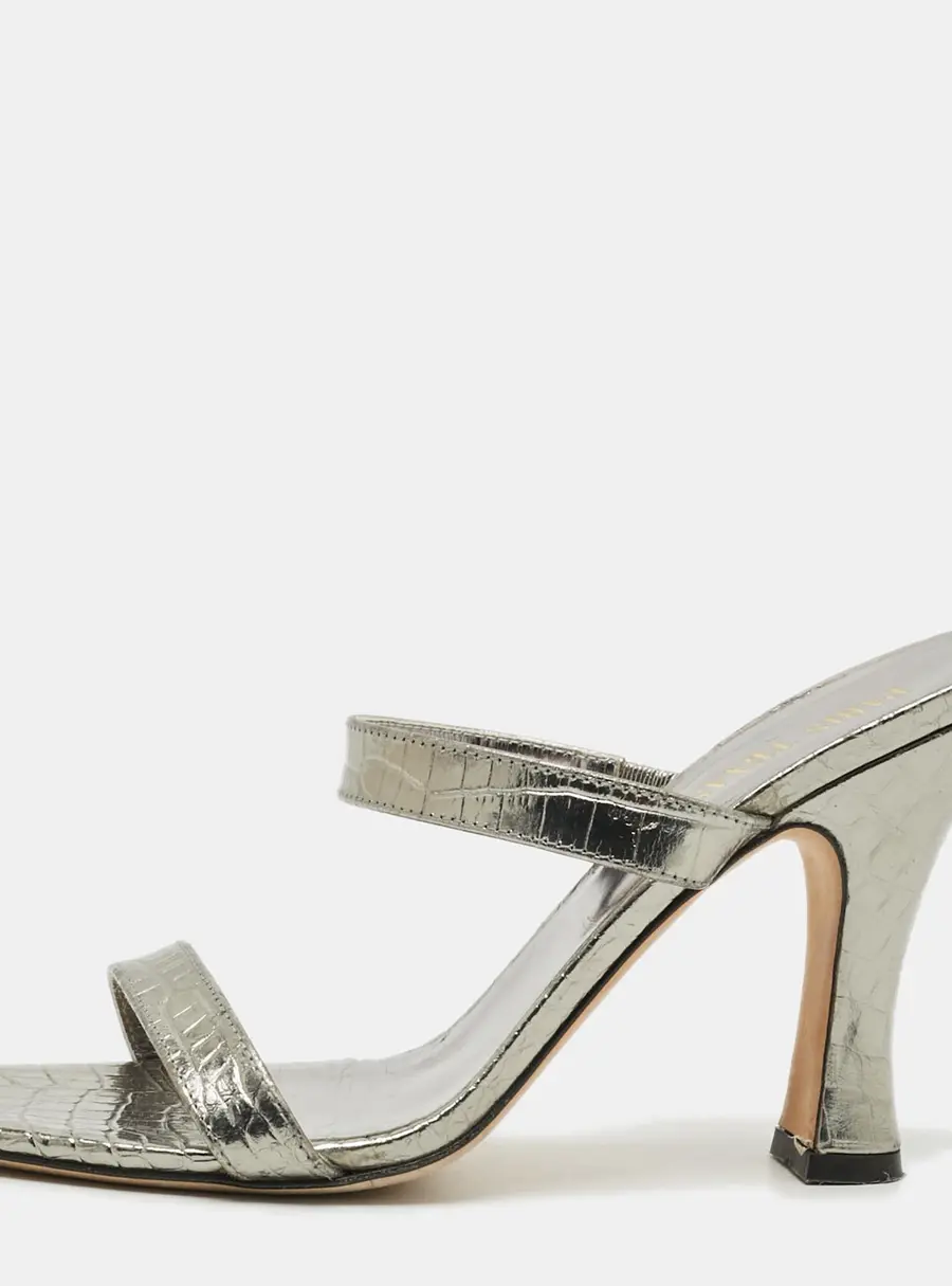 Paris Texas Size 37.5 Silver Croc Embossed Leather Slide Sandals