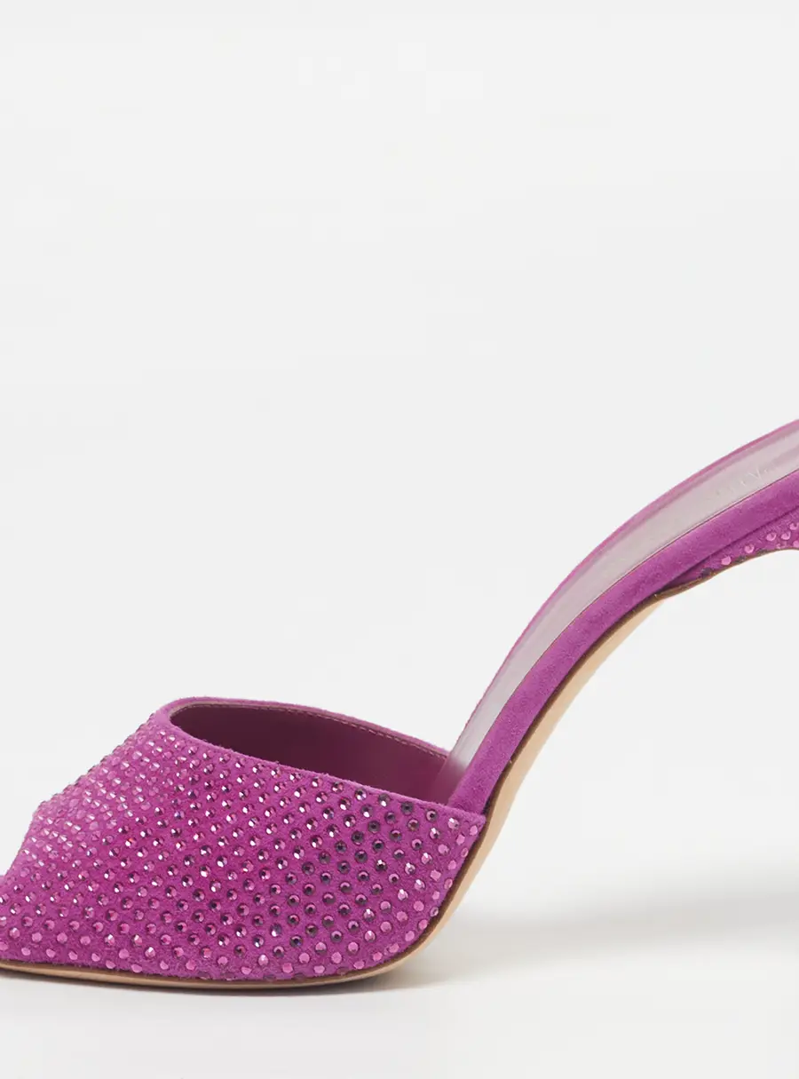 Paris Texas Holly Size 40 Purple Suede Crystal Embellished Slide Sandals