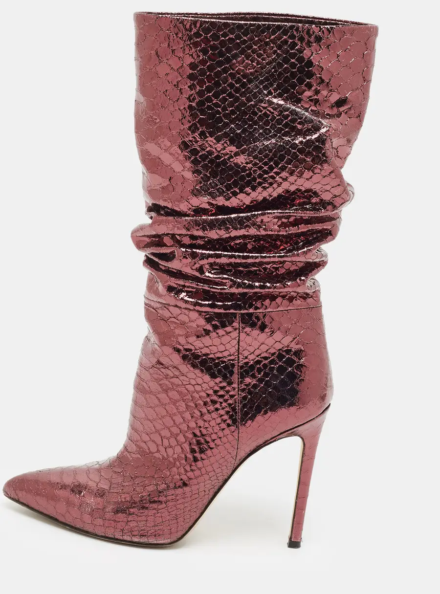 Paris Texas Size 37.5 Metallic Python Embossed Leather Mid Calf Boots