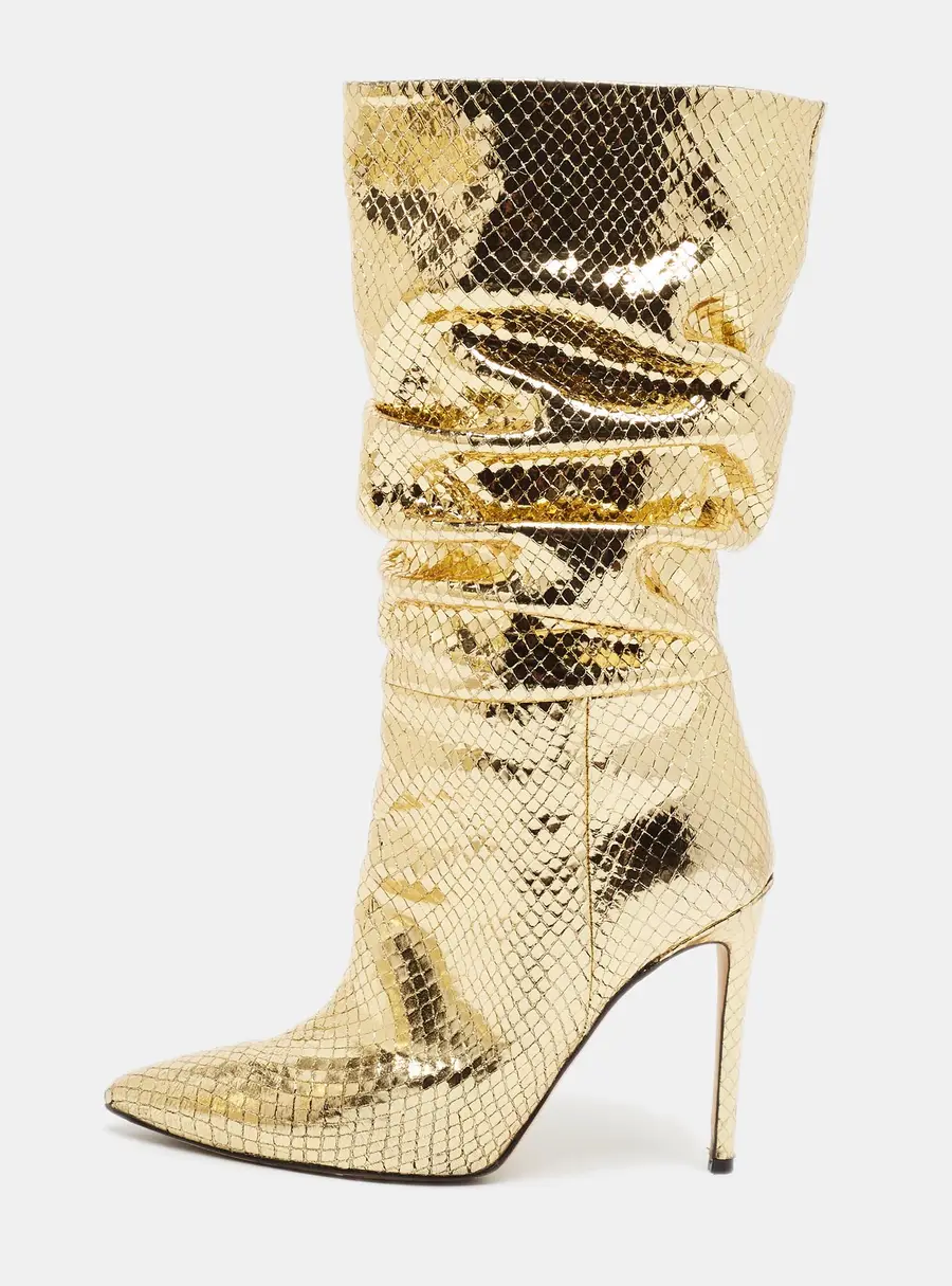 Paris Texas Size 39 Gold Python Embossed Leather Mid Calf Boots