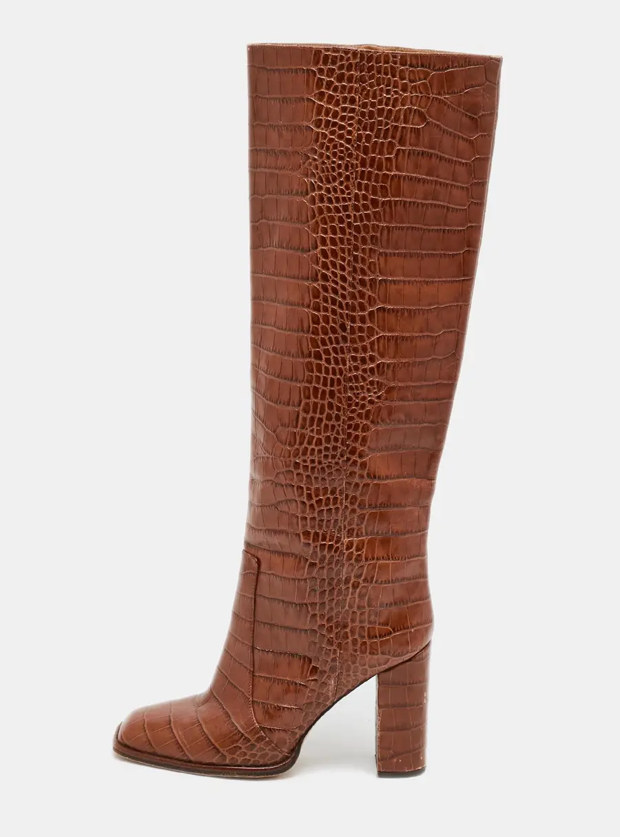 Paris Texas Size 39 Brown Croc Embossed Leather Knee Length Boots