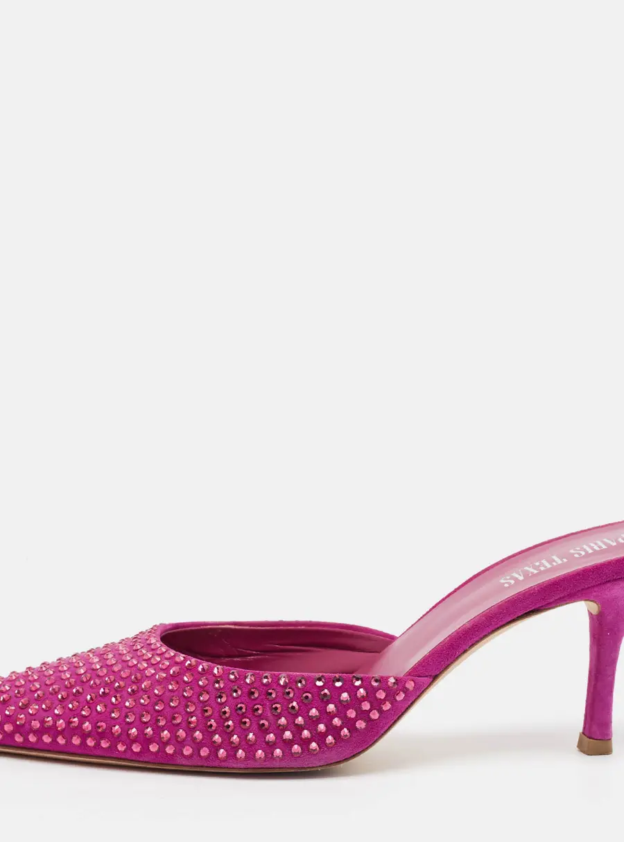 Paris Texas Hollywood Size 38.5 Purple Suede Crystal Embellished Mules
