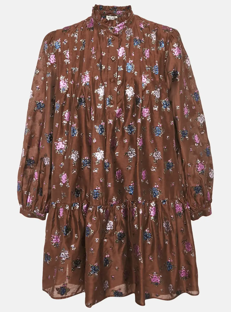 Paul & Joe Brown Floral Texture Brocade Ruffle Collar Dress M