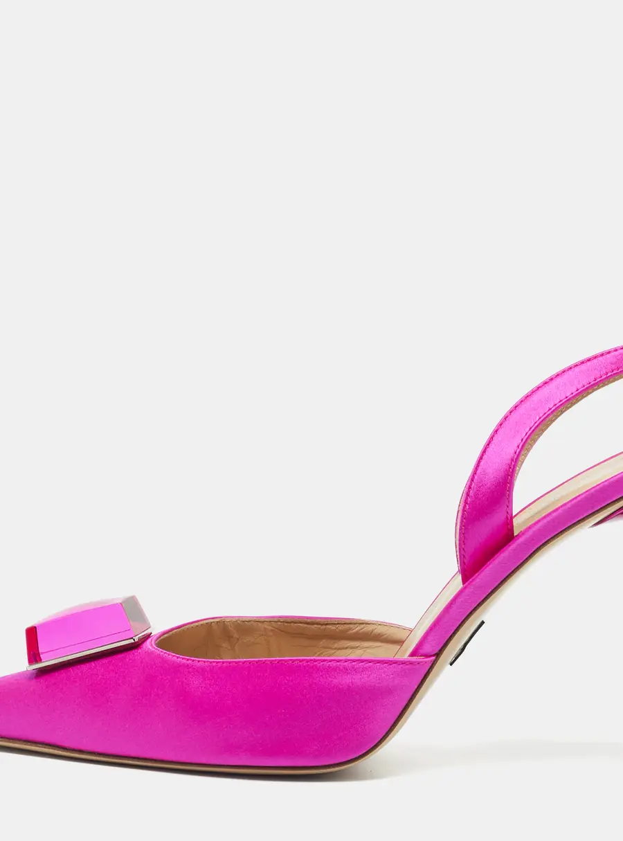 Paul Andrew Pink Satin Crystal Cube Embellished Rhea Slingback Pumps Size 41