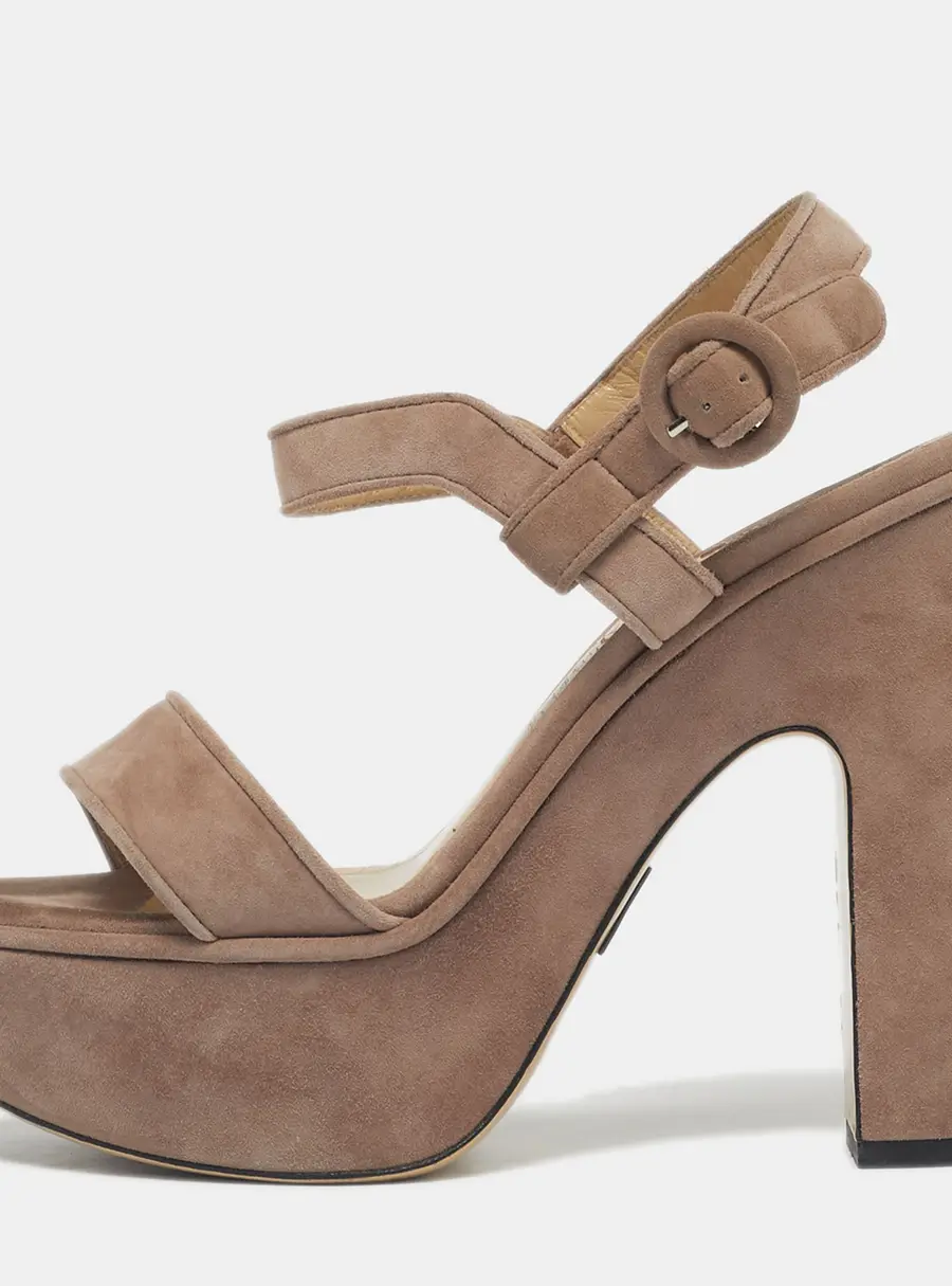 Paul Andrew Beige Suede Stanton Ankle Strap Sandals Size 37