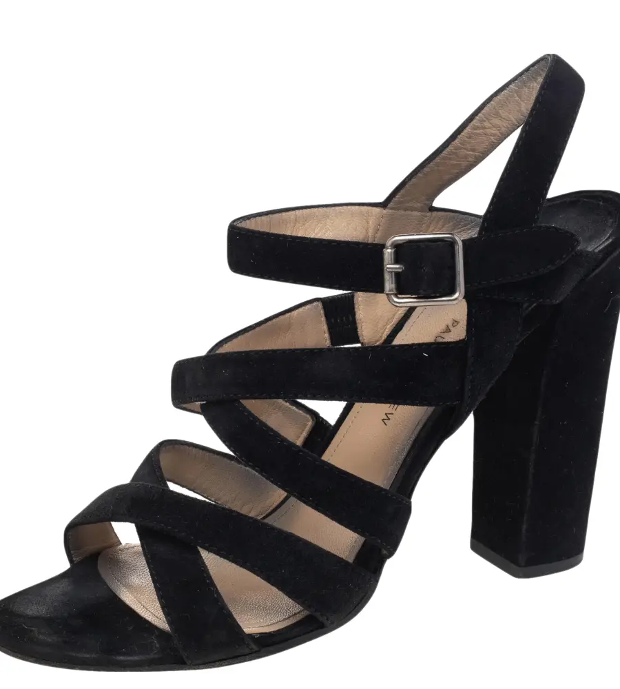 Paul Andrew Black Suede Ankle Strap Block Heel Sandals Size 41