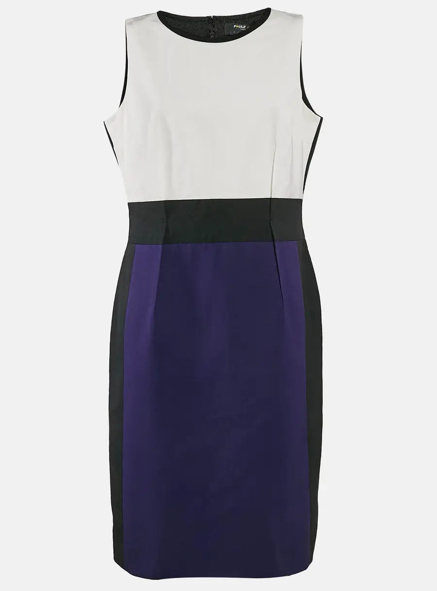 Paule Ka Multicolor Synthetic Color-Block Knee-Length Sleeveless Dress L