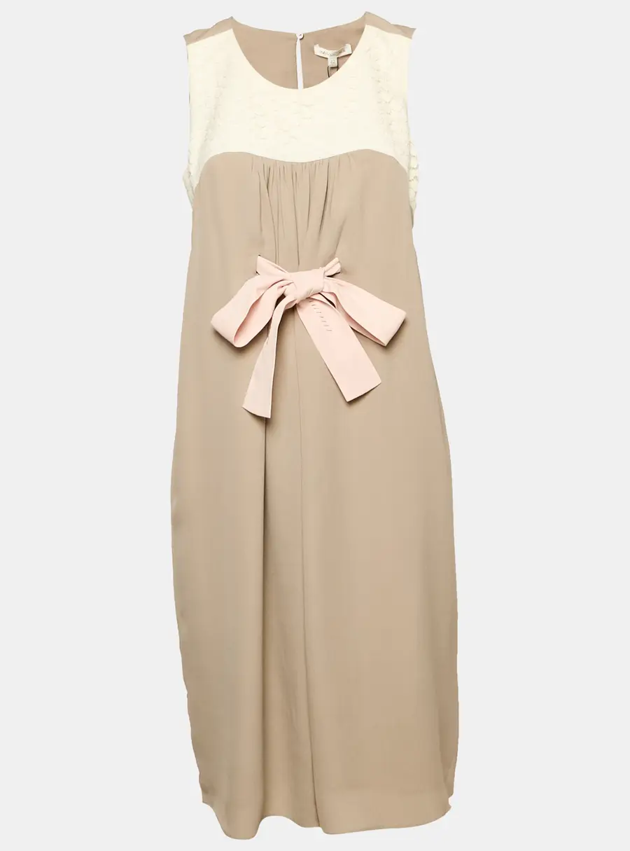 Paule Ka Grey Lace Trim Silk Sleeveless Shift Dress L