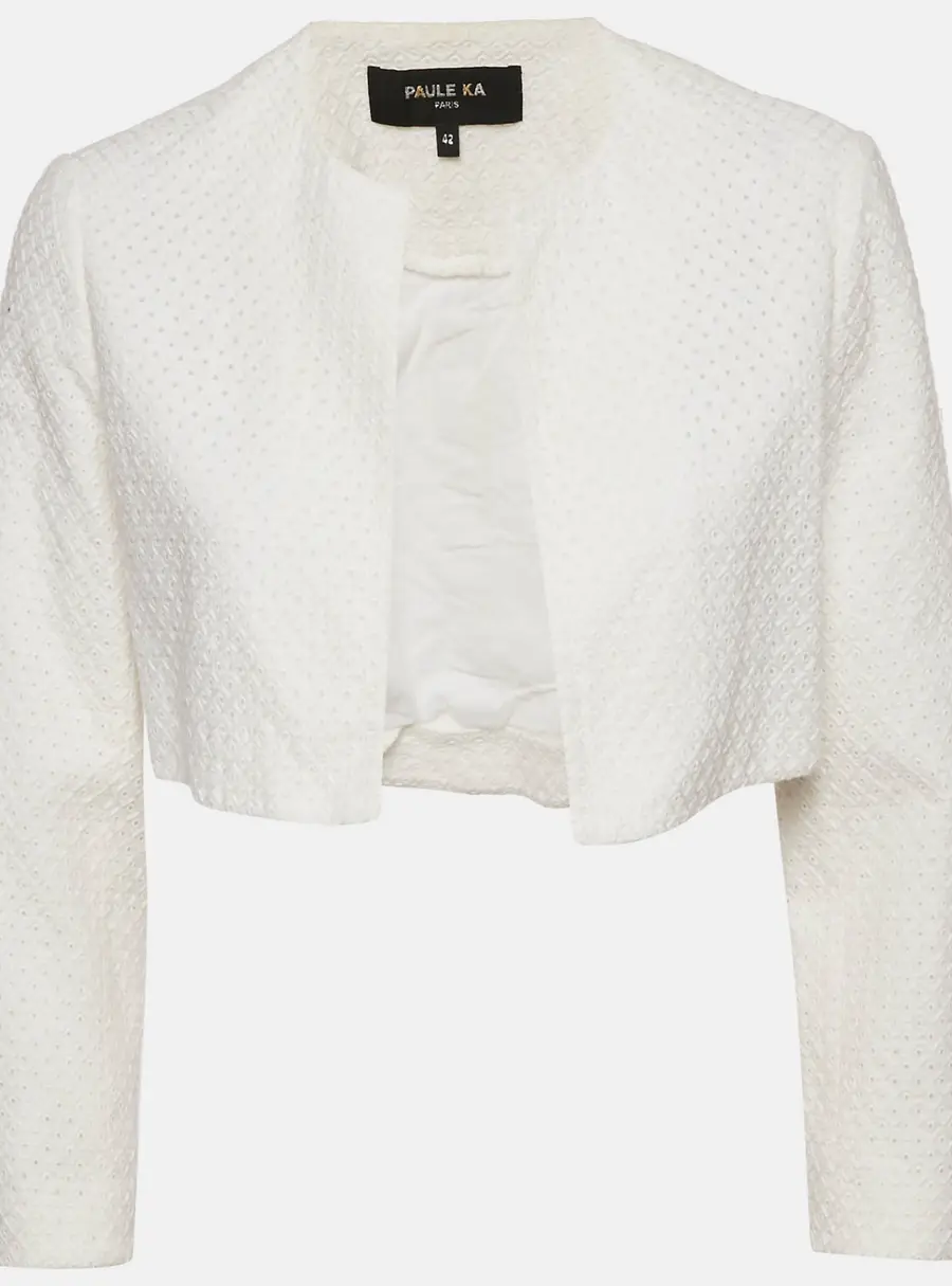Paule Ka White Broderie Anglaise Cotton Crop Jacket L