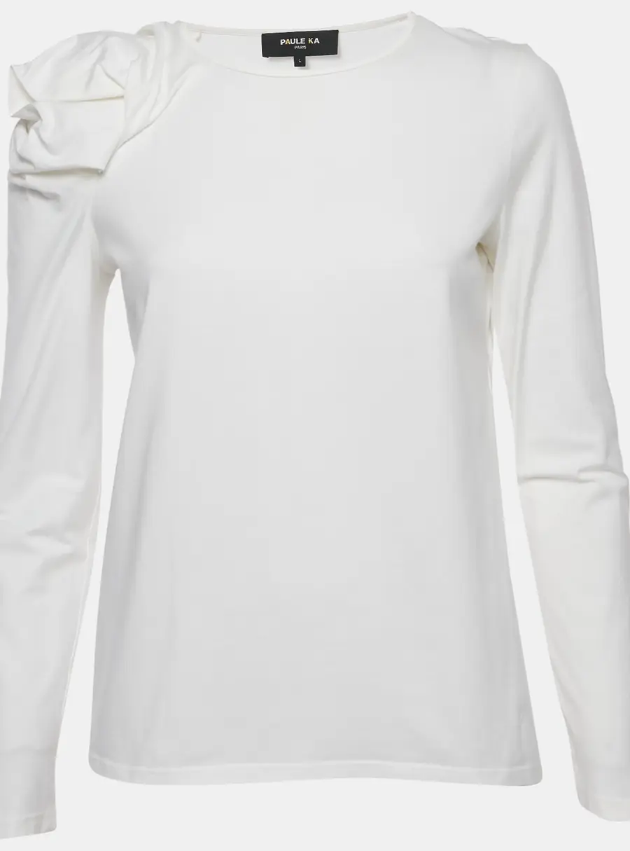 Paule Ka White Jersey Puff Sleeve Top L