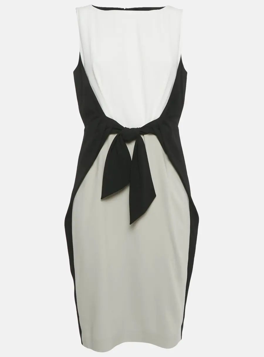 Paule Ka Black Crepe Tie-Up Detail Midi Dress L
