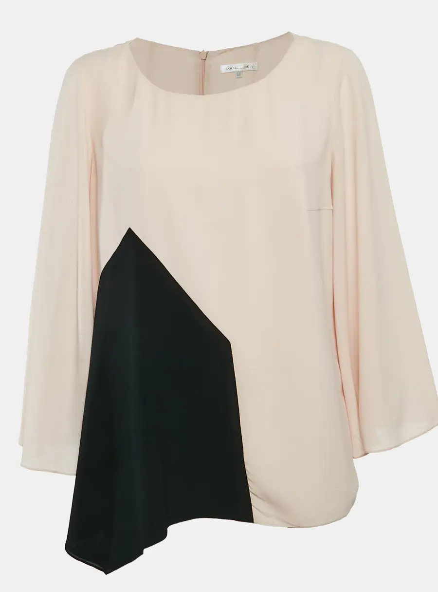 Paule Ka Pink Crepe Flared Sleeve Blouse L
