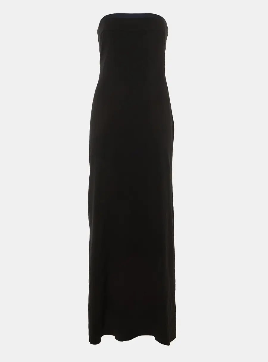 Paule Ka Black /Navy Blue Crepe Bow Detail Strapless Maxi Dress M