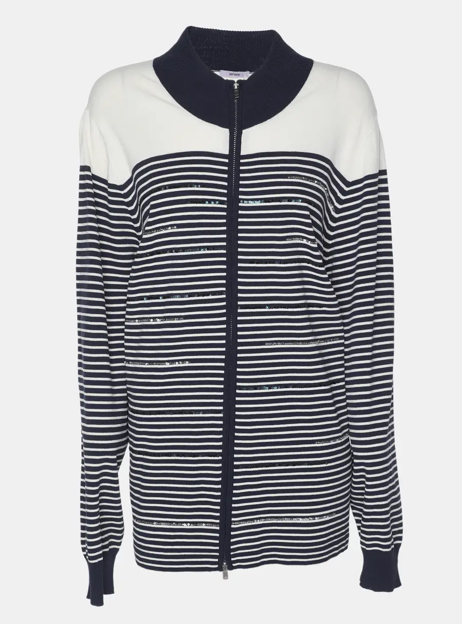 Persona Blue/White Stripe Stretch Knit Cardigan XL