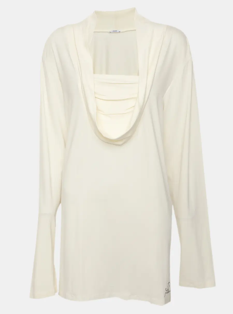 Persona Cream Jersey Draped Neck Long Sleeve Blouse L