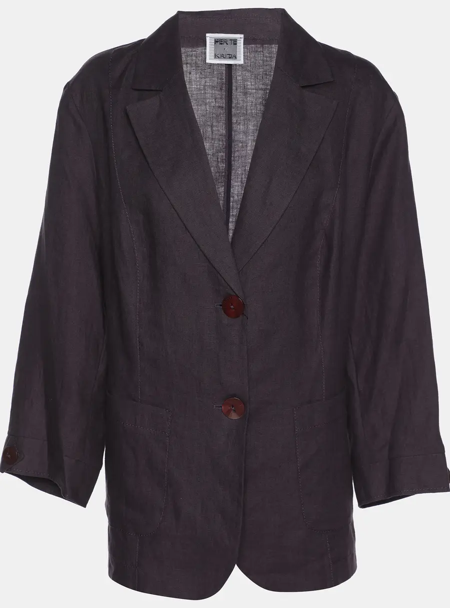 Perte by Krizia Purple Linen Single Breasted Blazer L