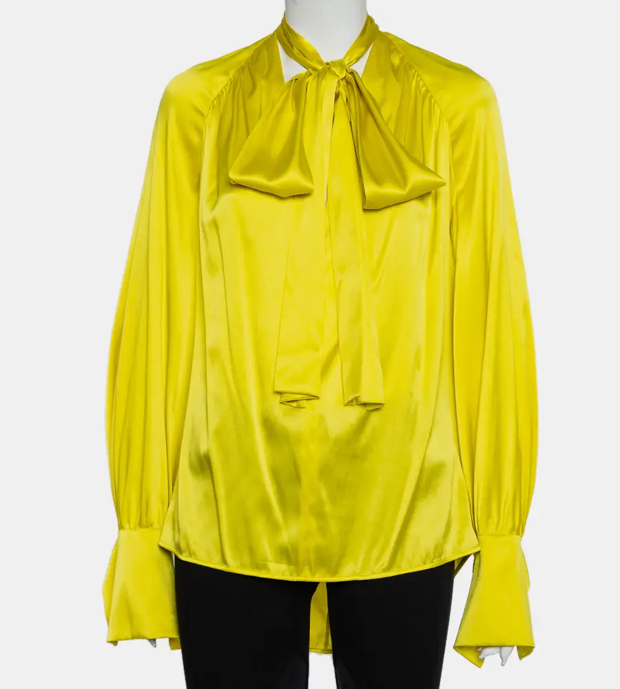 Petar Petrov Yellow Silk Satin Neck Tie Detail Draped Open Back Top S