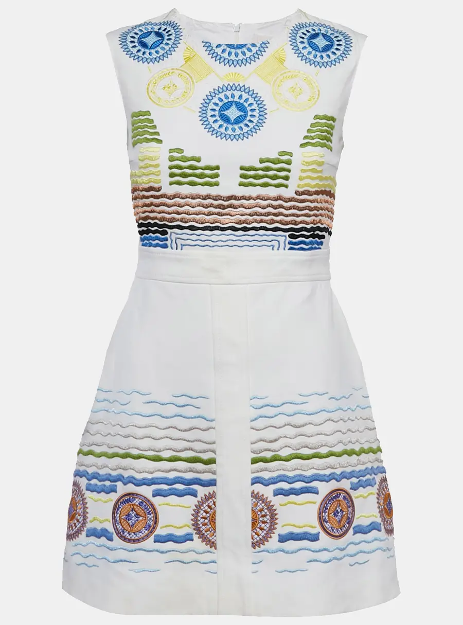 Peter Pilotto White Embroidered Crepe Sleeveless Dress M