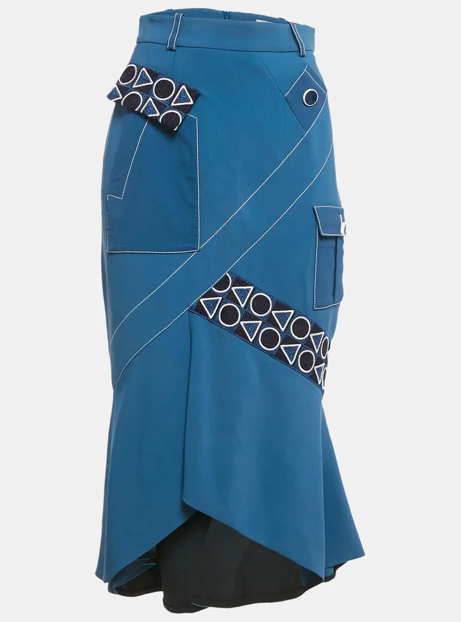 Peter Pilotto Blue Striped Crepe Lace Trim Short Skirt S