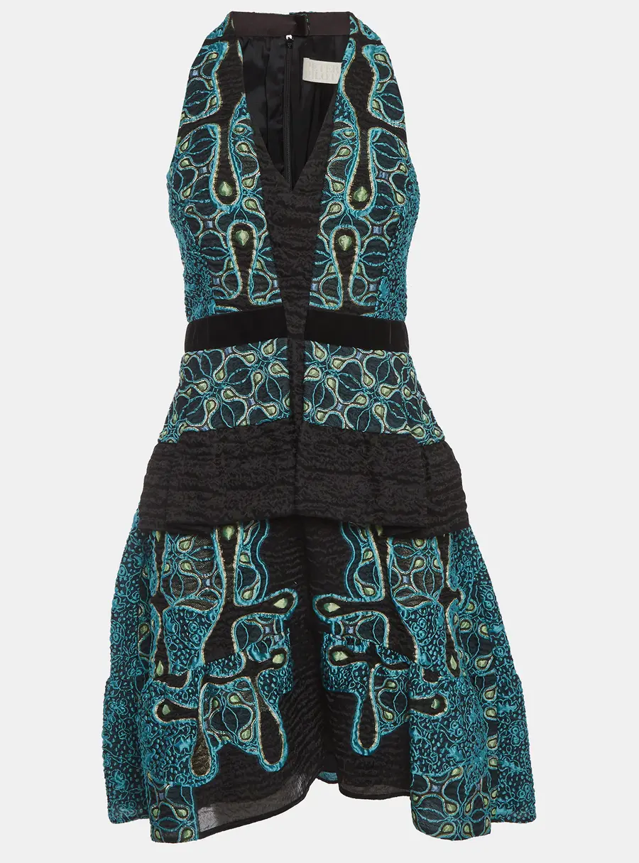 Peter Pilotto Black Jacquard Tiered Mini Dress M