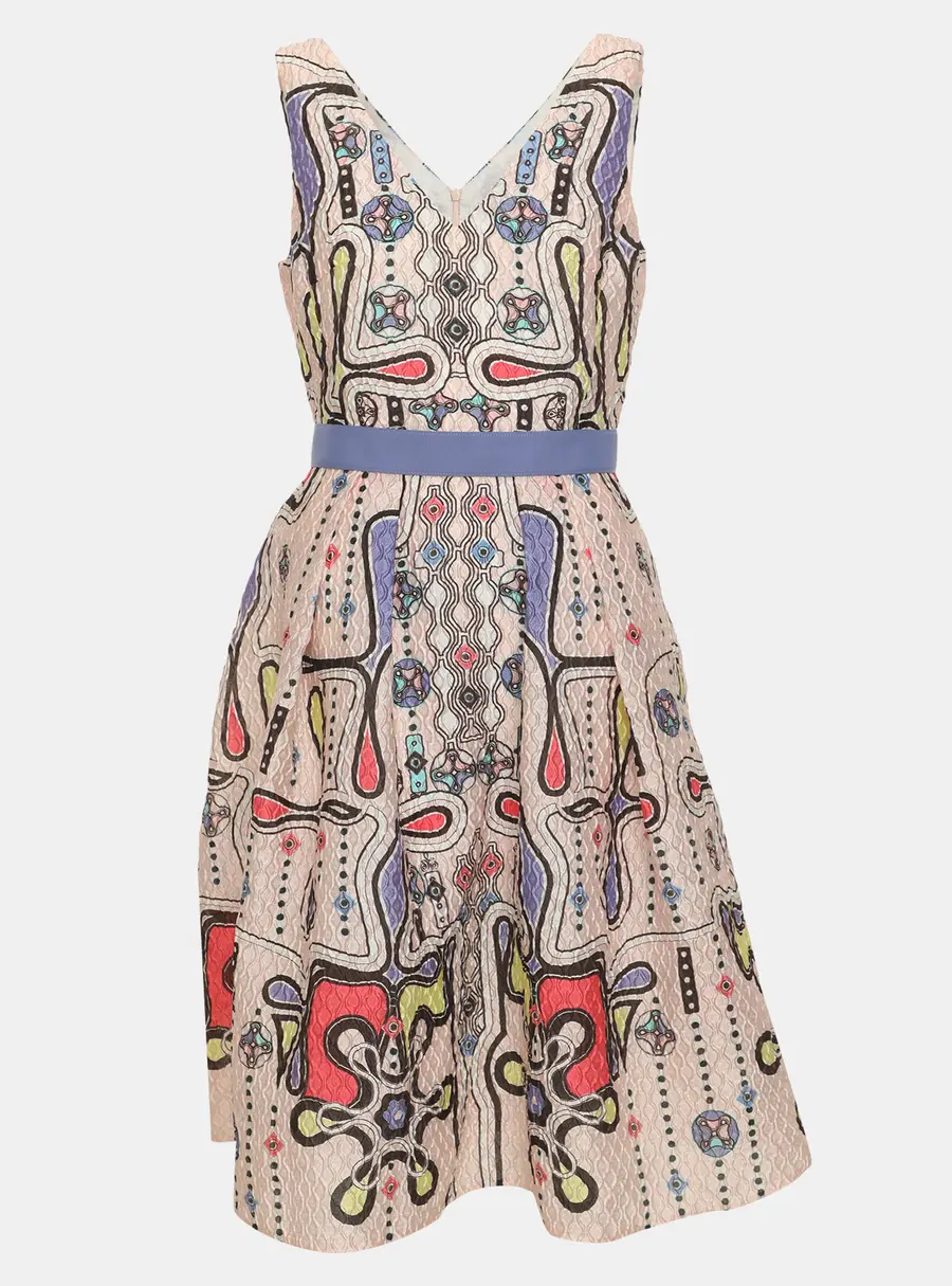 Peter Pilotto Light Pink Printed 3D Waffle Textured Nylon Blend Belted Circle Dress M