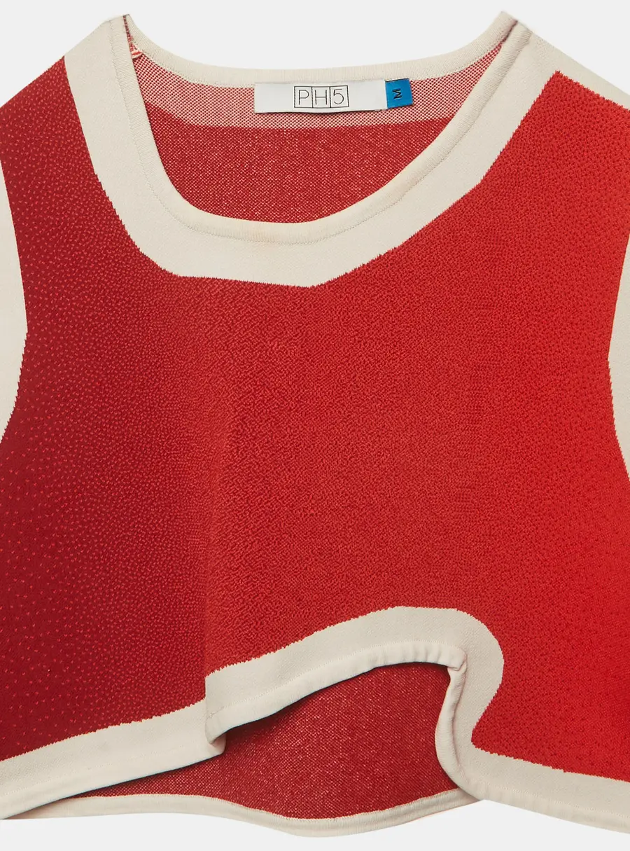 PH5 Red Stretch Knit Wavy Dahlia Crop Top M