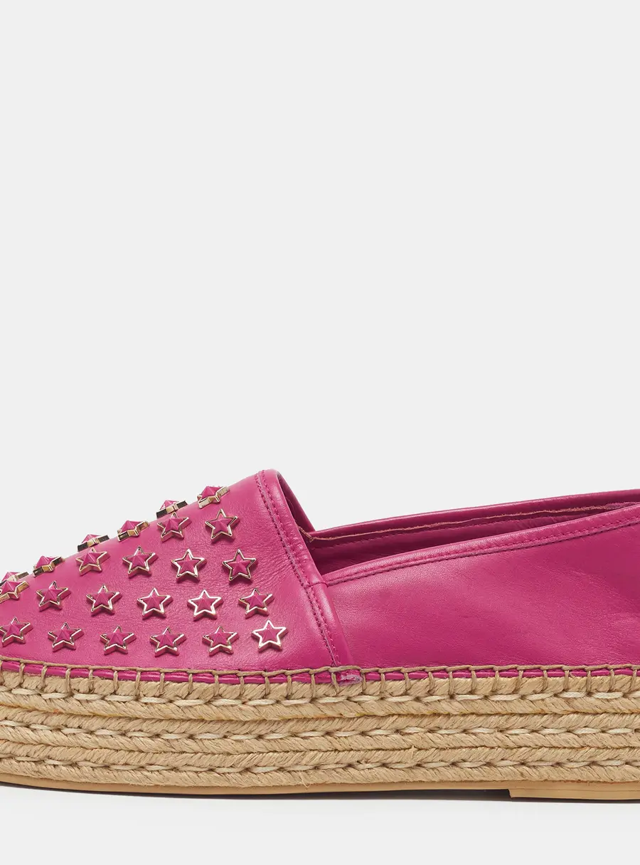 Philipp Plein Size 40 Pink Leather Platform Espadrille Flats