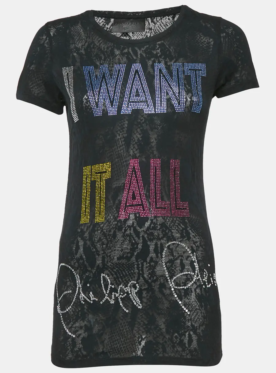 Philipp Plein Couture Navy Blue Snake Print and Embellished Cotton Blend T-Shirt S