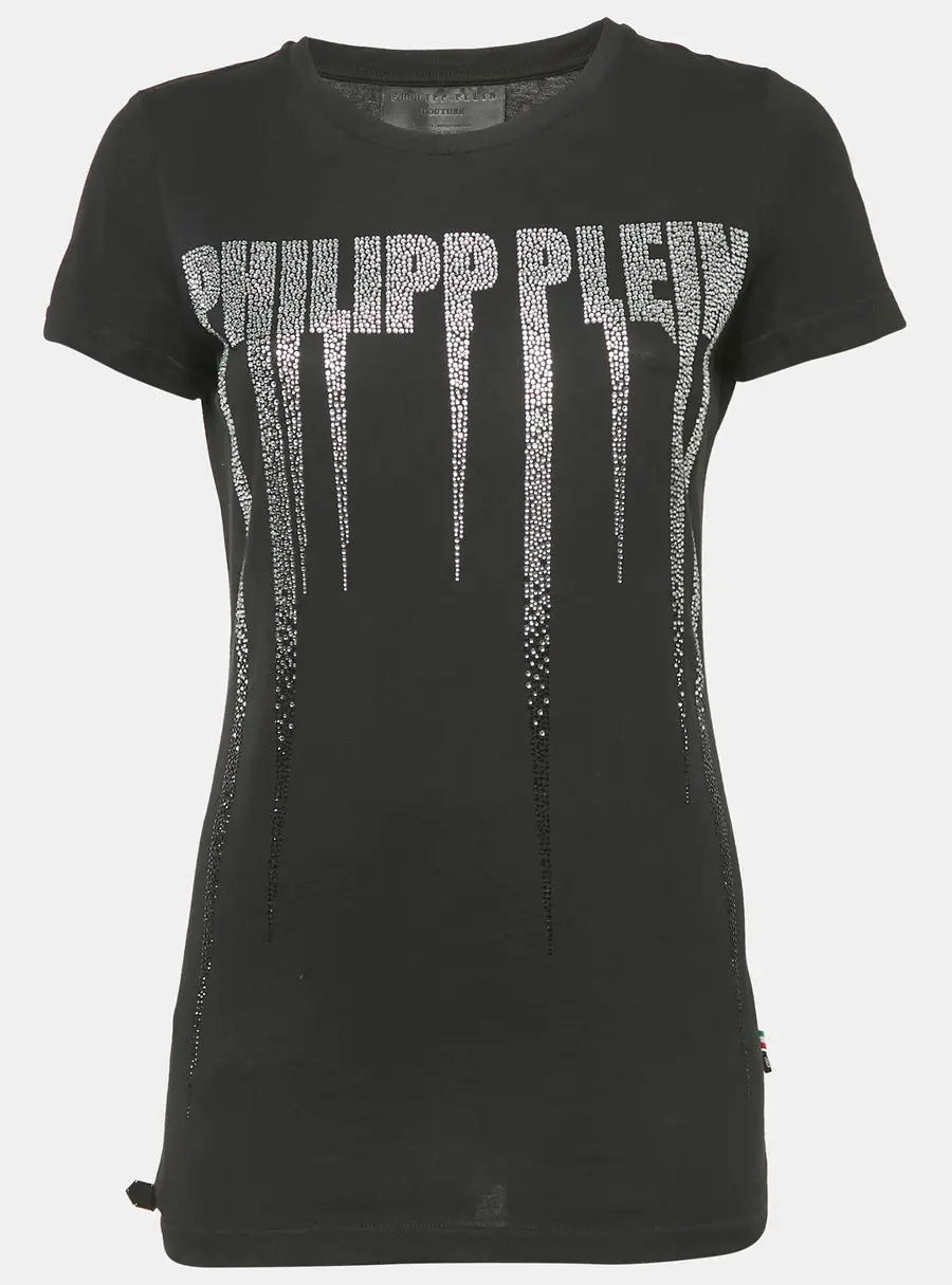 Philipp Plein Couture Black Logo Embellished Cotton T-Shirt S