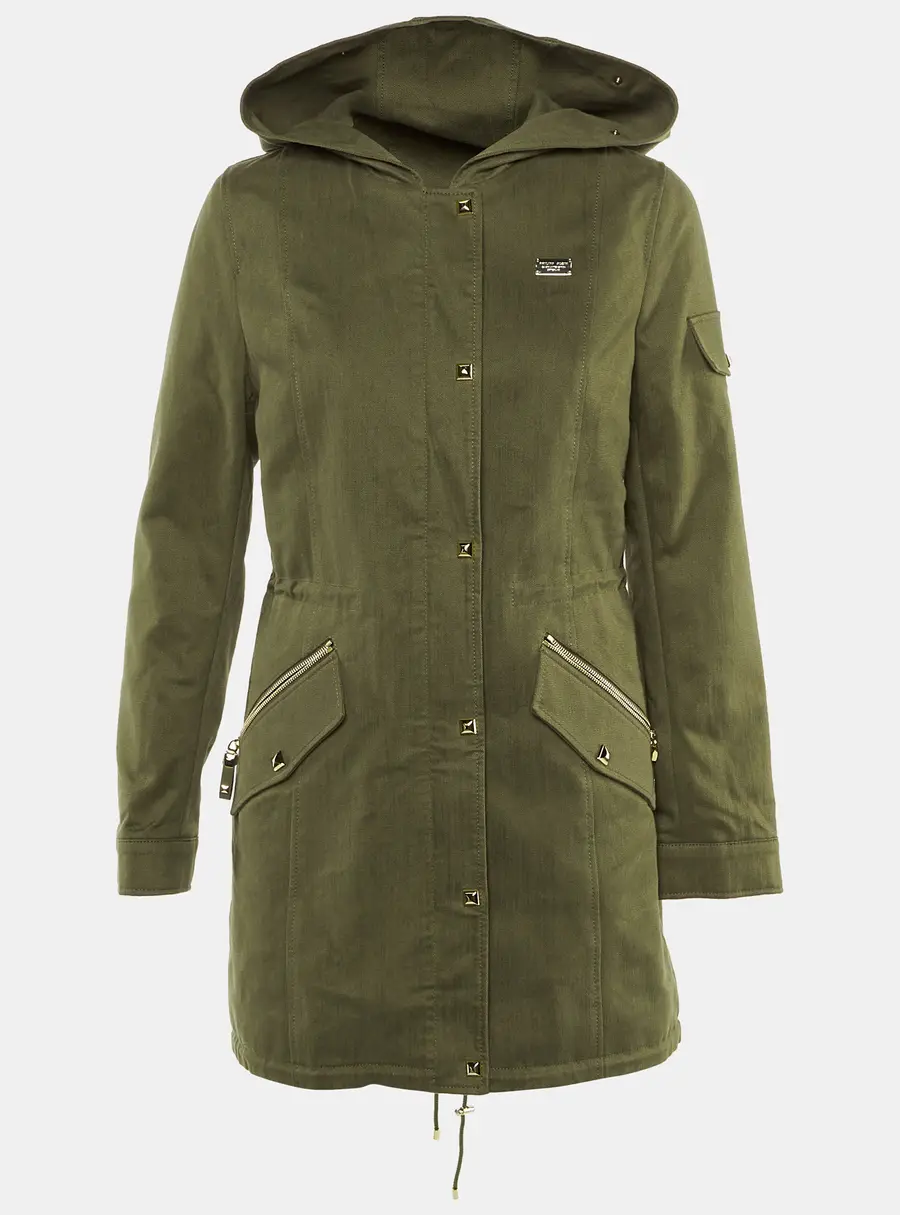 Philipp Plein Khaki Green Cotton & Fur Hooded Double Layer Jacket S