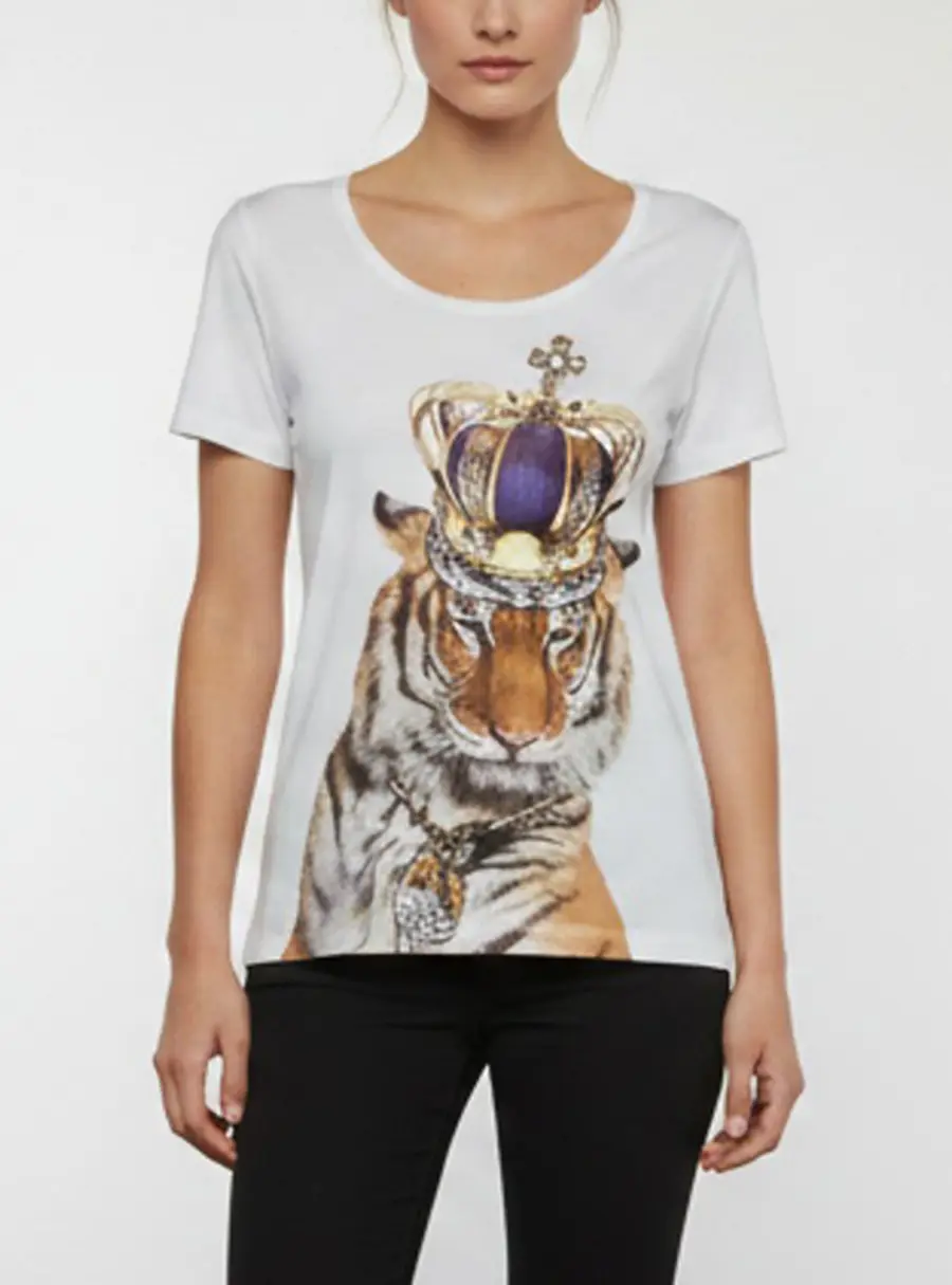 Philipp Plein Couture White Tiger King Graphic Jersey T-Shirt S