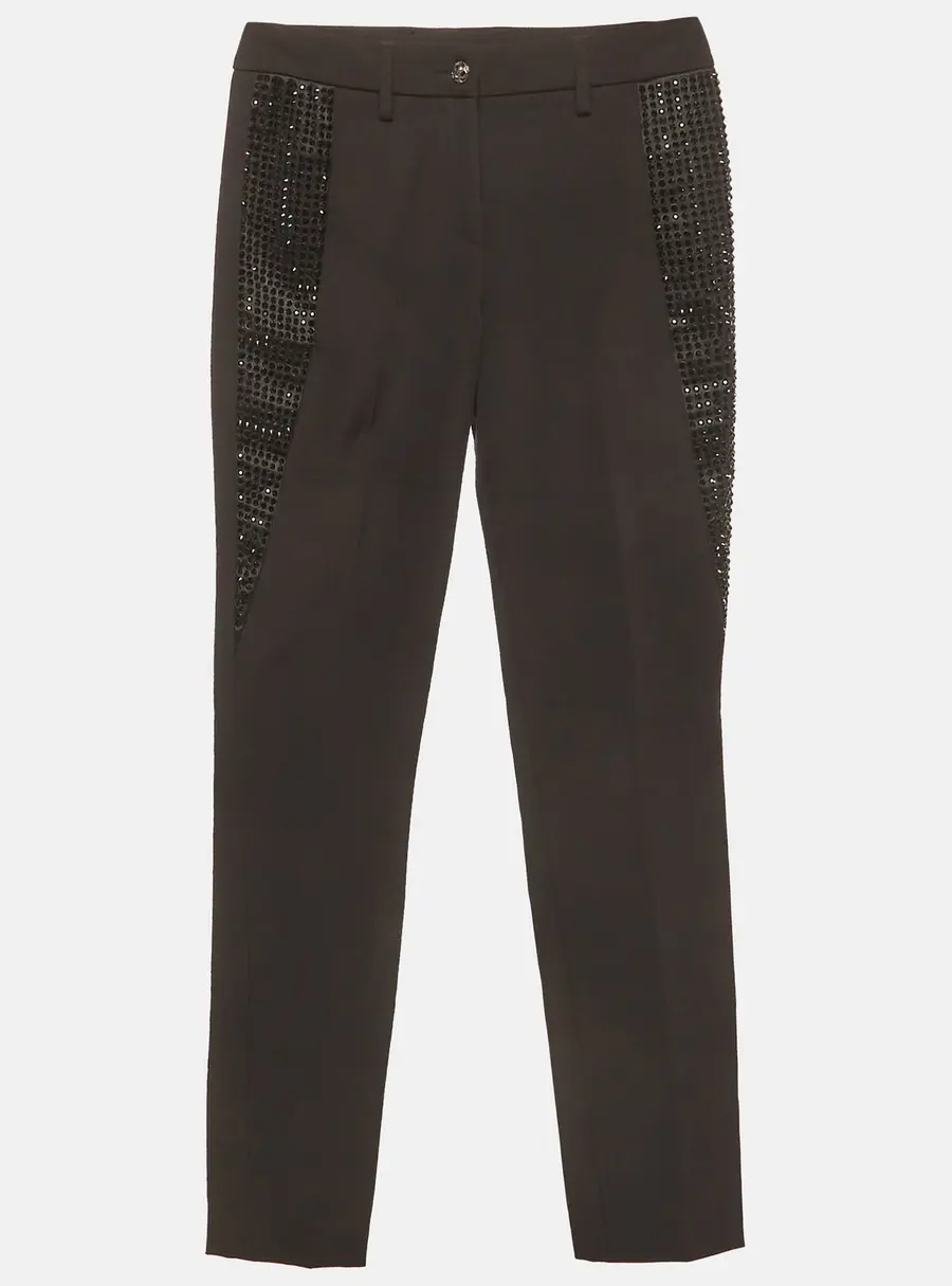 Philipp Plein Couture Black Embellished Stretch Crepe Trousers XS