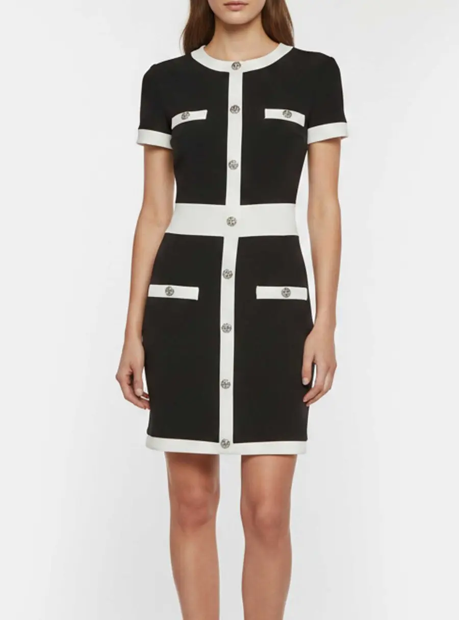 Philipp Plein Couture Black Contrast Trim Stretch Crepe Mini Dress XS