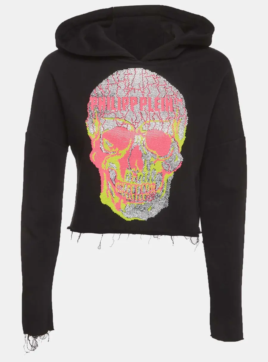 Philip Plein Couture Black Embellished Cotton Knit Hoodie XS