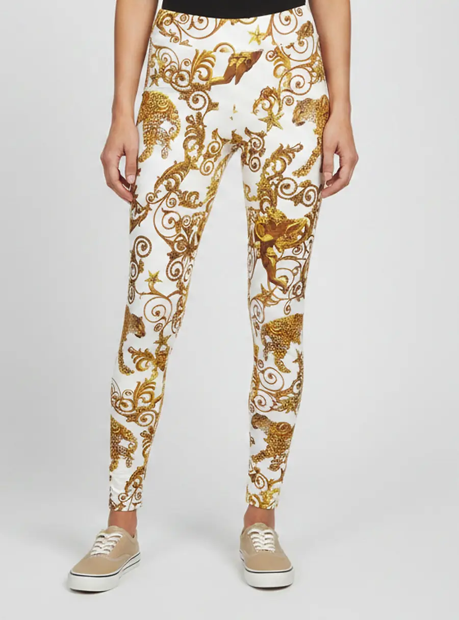 Philipp Plein White Leopard Baroque Print Embellished Jersey Leggings M