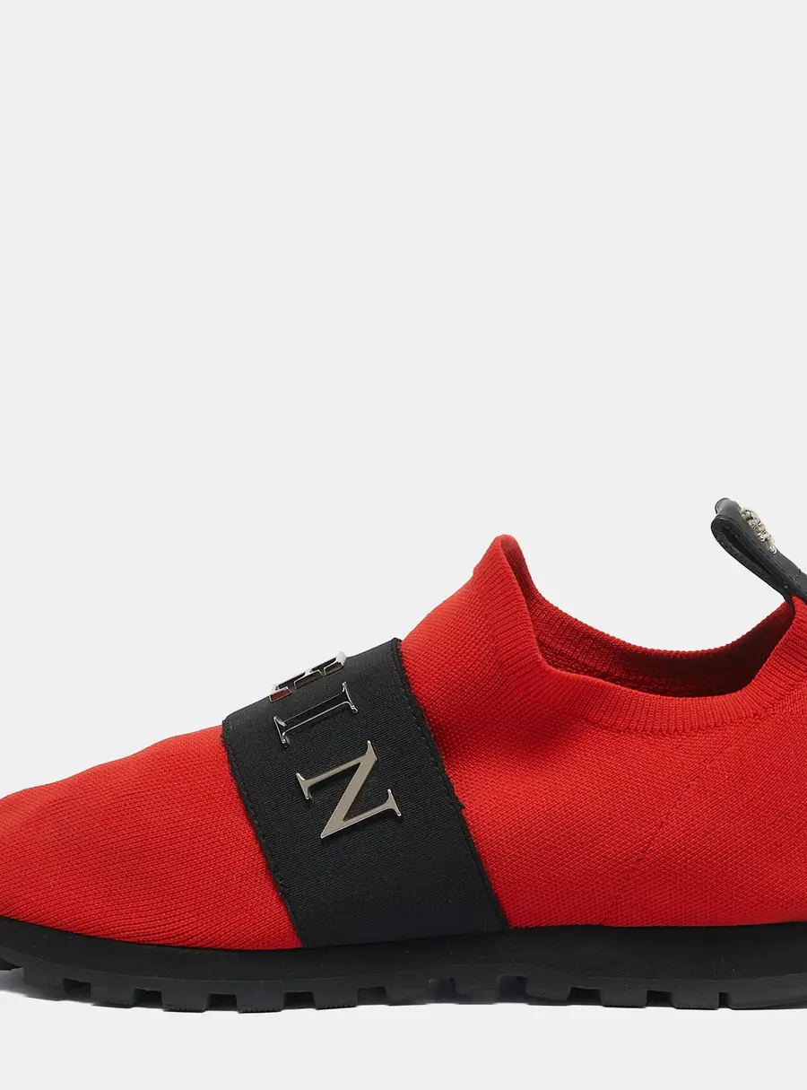 Philipp Plein Red Knit Fabric Logo Strap Slip On Sneakers Size 38