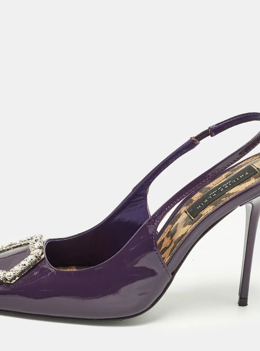 Philipp Plein Decollete Size 38 Purple Patent Leather Slingback Pumps