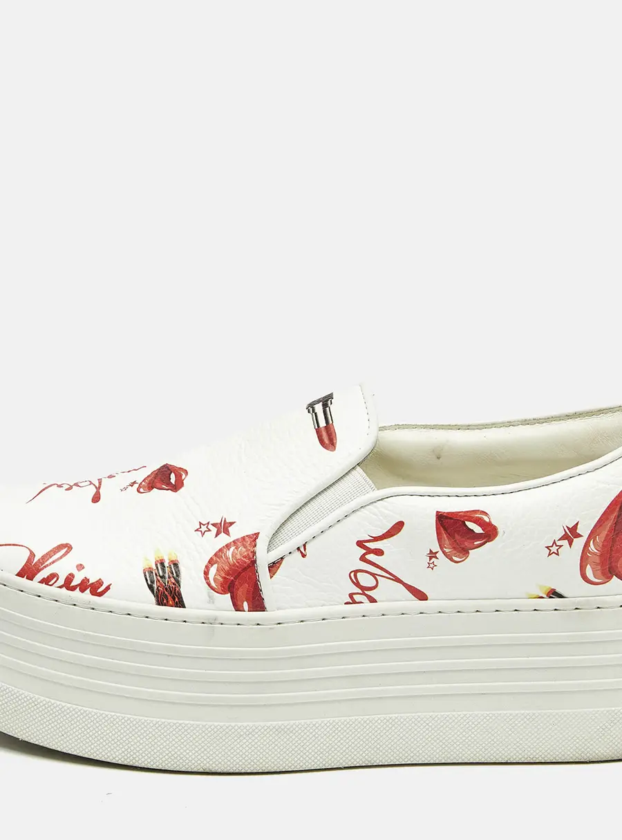 Philipp Plein White Leather Slip On Platform Sneakers Size 37